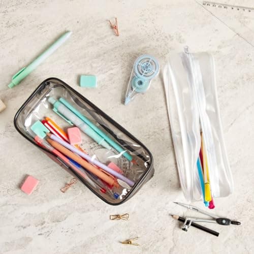 Soul Projekt Large Clear Pencil Case White, Make Up Travel Bag, Portable PVC Pouch Organizer for Students, Exam, Office, Art, School Supplies, Women, Girls, Boys, Cosmetic Toiletry Bag — view 5
