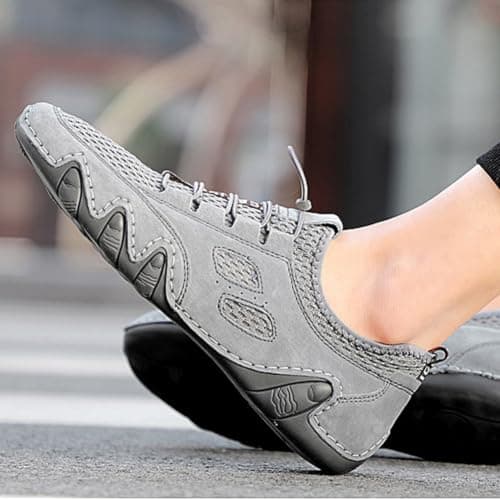 Men's Driving Shoes Breathable Mesh Slip On Walking Sneakers Lightweight Casual Trainers with Flexible Rubber Sole for Travel Driving Work Outdoor Hiking Road Trips Daily Walking (Grey,7) — view 2