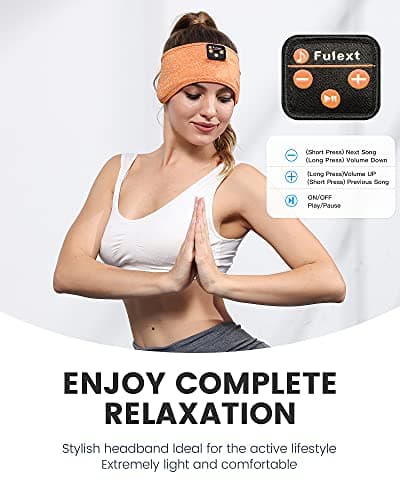 Fulext Sleep Headphones Bluetooth Headband, Upgrage Soft Sleeping Wireless Music Sport Headbands, Long Time Play Sleeping Headsets with Built in Speakers Perfect for Workout, Running, Yoga — view 5