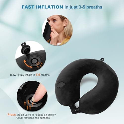 Cirorld Inflatable Travel Pillow, Blow up Neck Pillow for Travel, Lightweight Inflatable Travel Pillow for Airplane with Eye Mask and Earplugs—Travel Essentials for Flying, Black — view 2