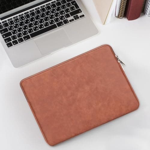 RAINYEAR 11 Inch Laptop Sleeve PU Suede Leather Carrying Case, Brown — view 6