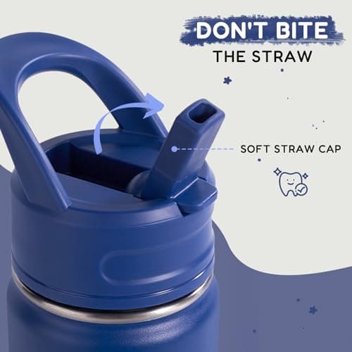 Fijinhom Kids Water Bottle for School, 360ml/12oz, Toddler Water Bottles with Straws, Stainless Steel Vacuum Insulated Water Bottles for Boys&Girls, Leak-Proof, BPA-Free,Blue — view 2