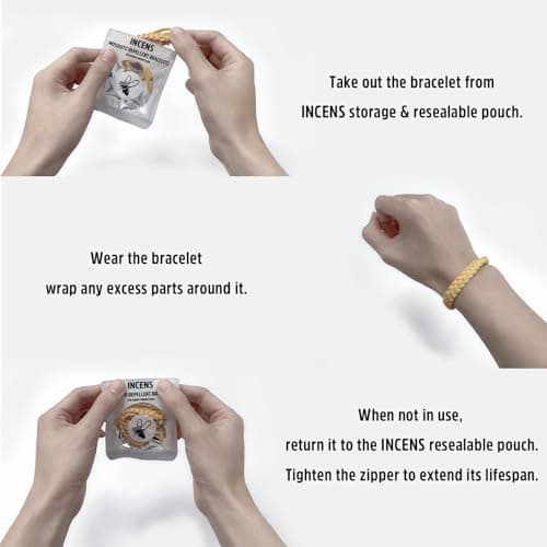 INCENS Mosquito Repellent Bracelet 10 Pack, Adjustable Leather Deet-Free Natural Insect Mosquito Bands for Adults & Kids, Individually Wrapped Band，350 Hour Insect Bug Repellent Protection. — view 4