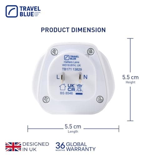 Travel Blue® UK to US Plug Adaptor | UK 3-Pin to US 2-Pin Plug Travel Adaptor Converter | Works in USA, Canada, Japan, China, Thailand & More | Compact & Lightweight - Pack of 1 — view 6