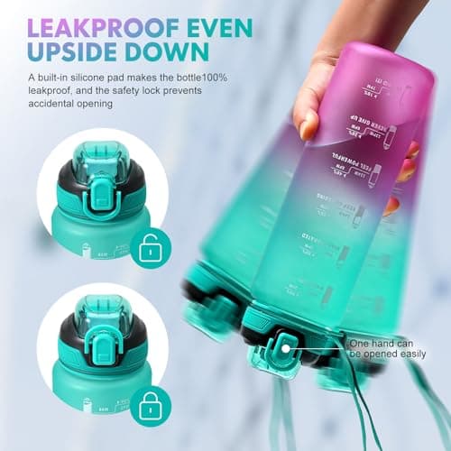 SEASEVEN Sports 1L Water Bottle with Straw for Gym,Office(Green-Purple) — view 4