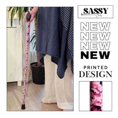 Sassy Sticks, Pink Camouflage, Funky Walking Sticks For Women, Folding Walking Sticks For Women, Adjustable Walking Stick Cane. Lightweight Mobility Aid and Arthritis Support, Pink Walking Stick — view 4