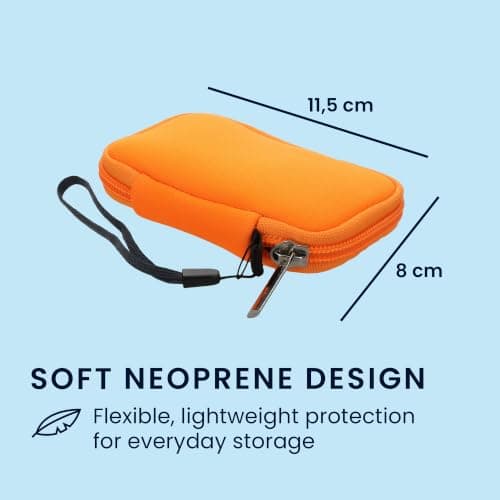 kwmobile Neopren Earphone Case for Earbuds - Small Hearing Aid case with inner mesh pouch - Zipper Storage Bag Pouch for Headphones Earbuds - Neon Orange — view 2