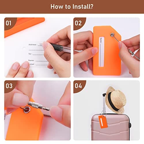 Flintronic 2 PCS Luggage Tags, Silicone Baggage Labels, Suitcase ID Tag Set, Handbag Tag Labels Travel Accessories for Checked Luggage, Hand Luggage and Handbags - Orange — view 3