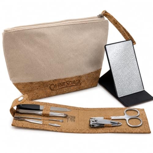 OhneSorge Travel Care Kit with Cork Bag, Manicure Set & Mirror 3 Piece