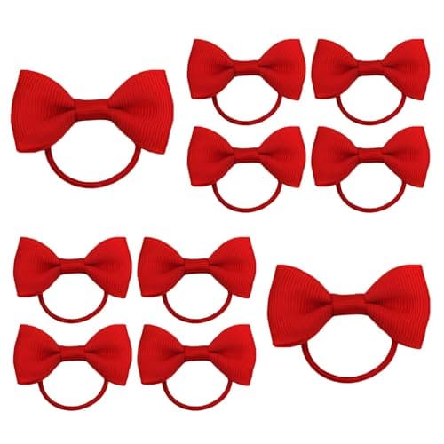 10 Pcs Burgundy Bow Scrunchies, Soft Elastic Hair Ties for Girls & Toddlers, Bow Hair Bands for School, Party & Sports, Ponytail Holders — view 3