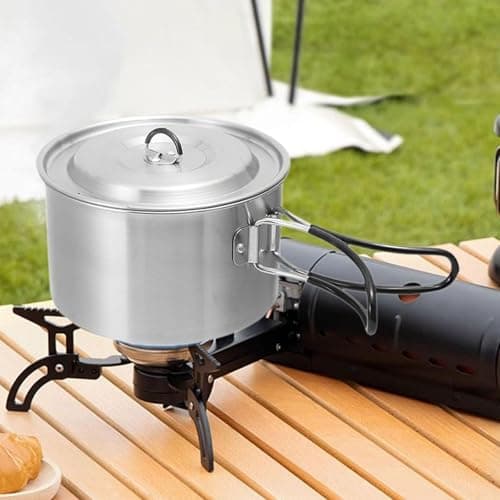 perfk Camping Jar Stockpot Compact Practical Light with Cover Covering Kitchen Pot for Travel Trips, Double Handle — view 2