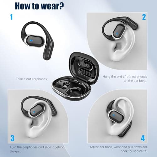 TRAUSI Open Ear Wireless Earbuds Bluetooth Headphones, IPX7 Waterproof Stereo Earphones with Noise Cancelling Mic, Open Ear Buds with Ergonomic Ear Hook for Fitness/Sports/Travel Black — view 4