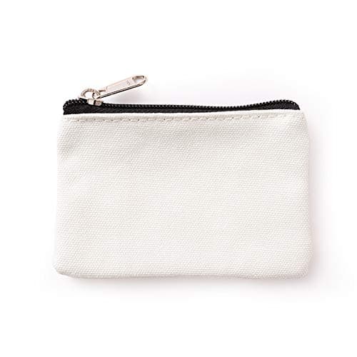 Hibate Small Canvas Coin Purse Holder Wallet Zip Pouch Money Purses Bag for Women Men Kids (White)