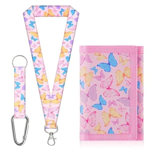 Aucuu Kids Wallet, Cartoon Waterproof Wallet, Trifold Wallets with Card Slots Lanyard, Travel Document Wallets for Teenagers Boys Girls for School, Travel, Birthday Gifts (Butterfly)