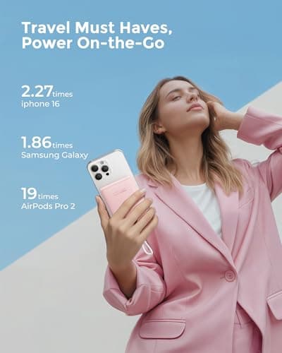 VEEKTOMX Power Bank Fast Charging, 10000mAh Mini USB C Portable Charger with PD QC 3.0, Small Battery Pack, Compact External Battery Bank for iPhone, Samsung, Travel Essentials (Pink) — view 5