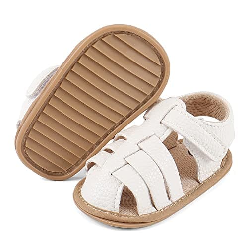 MASOCIO Baby Girl Boy Sandals Closed Toe Infant Toddler Girls Boys Summer First Walking Shoes Size 4 UK Child 12-18 Months White — view 3