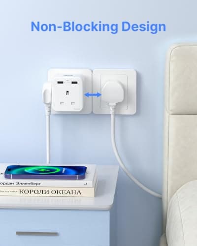 VINTAR Plug Adaptor with 2 USB, 3 Way Plugs Extension Multiplug Socket — view 4