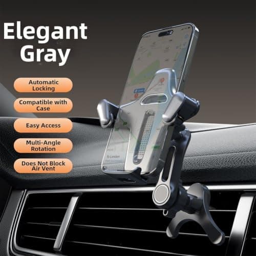Air Vent Car Phone Holder ABS Secure Clamp Purple Grey Car Phone Mount Air Vent Clip Sturdy ABS Phone Holder for Bumpy Roads Phone Mount for 4-7 Inch Phones Quick Install Air Vent Phone Holder(Purple) — view 3