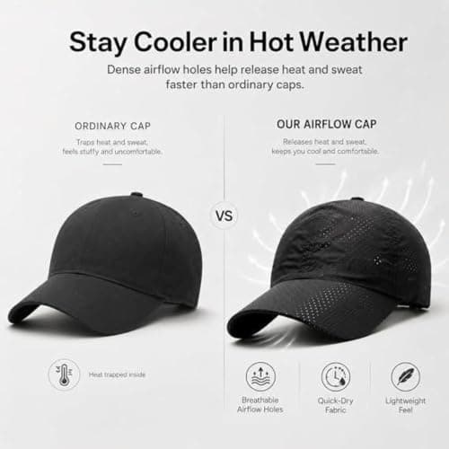 mefocou Sunscreen Breathable Baseball Cap - Quick-Dry Running Hat Black — view 3