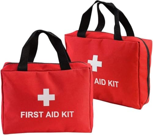 Aoutacc Empty First Aid Bag, Nylon Compact and Lightweight First Aid Kit for Emergency at Home, Office, Car, Outdoors, Boat, Camping, Hiking(Bag Only) (2 Pack Red With Handles)