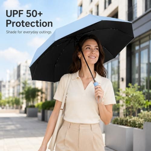 WHJYCC Mini Travel Umbrella, UPF 50+, 6-Rib, Sky Blue, with Zip Case — view 6
