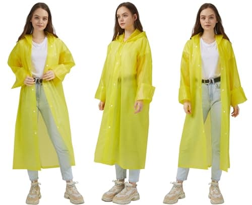 UPSEN Rain Ponchos for Adults, Reusable Raincoats for Women Men, 2 Pack Emergency Rain Jacket with Hood for Disney Outdoor, Yellow — view 5