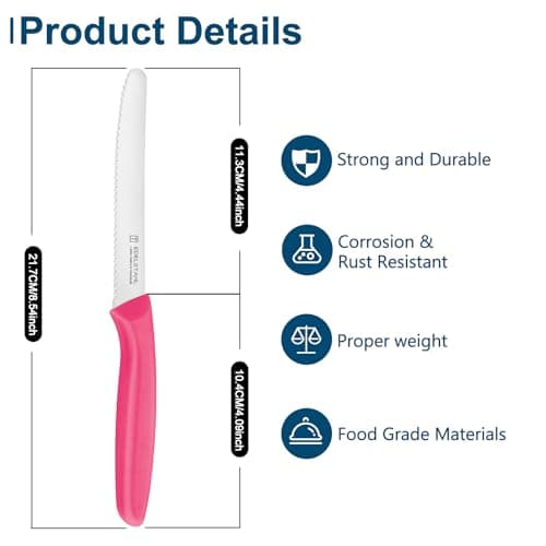 targzier 4 Dinner Knife,11cm Serrated Stainless Steel,Ergonomic Handle,Pink — view 2