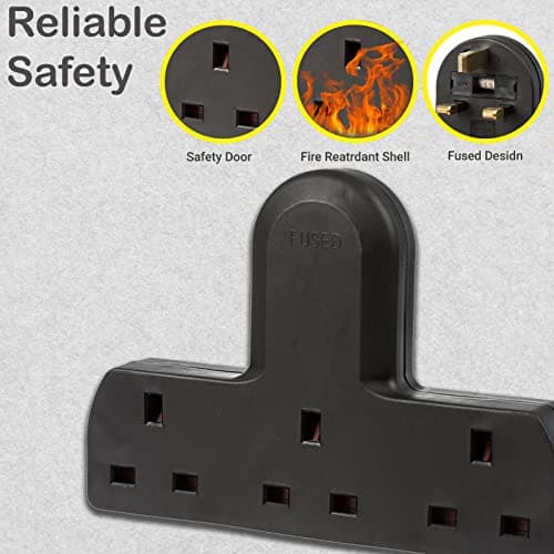 Invero 3 Way Multi Mains Adaptor - One Socket into Three Triple Plugs - Cable Free - UK 3 Pin Plug - British Approved 13A - Black — view 6