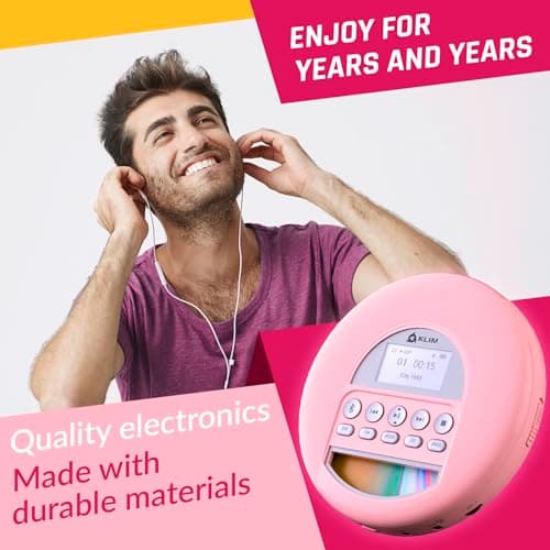 KLIM Nomad - Portable CD Player with Long-Lasting Battery - with Headphones - Radio FM - Compatible MP3 CD Player Portable - TF Card Radio FM Bluetooth - Ideal for Cars - Pink — view 6