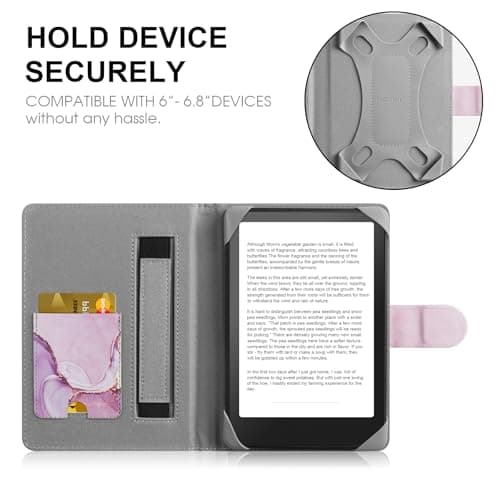 HoYiXi Universal Case for 6-6.8 inch E-Book Reader Compatible with 6.8" Kindle Paperwhite/6" All-new Kindle 2022&2019/Kobo Clara HD/Kobo Clara 2E,6" EReader Protective cover Built-in pocket,Dalipink — view 2