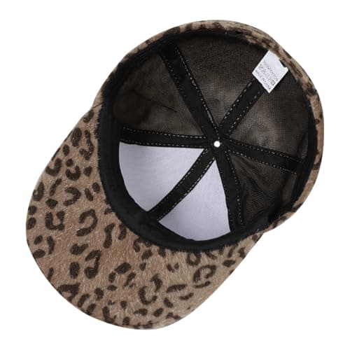 JNGUOSICN Women Winter Baseball Cap Leopard Print Hat with Ears Faux Fur Thermal Baseball Cap Plush Sport Causal Caps Winter Warm Visor Hat for Outdoor Travel Brown — view 4