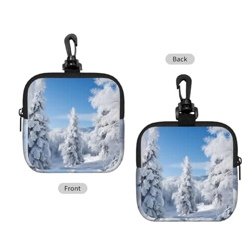 Mini Pouch with Carabiner, Neoprene Travel Makeup Bag with Zipper Tool Storage Pouch Snow-covered winter trees Coin Purse Portable Earbud Case Waterproof Card Holder Wallet for Women Men — view 2