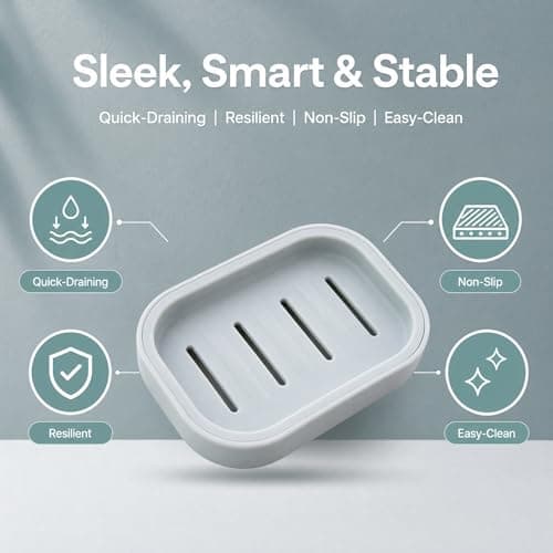 FeiatPogra 2 Pcs Soap Dish Set, 10.5x7.5cm Draining Soap Holder with Non-Slip Base, Plastic Soap Dish，Fast-Dry Portable Soap Box for Bathroom, Shower, Kitchen (Beige & Blue Grey) — view 3