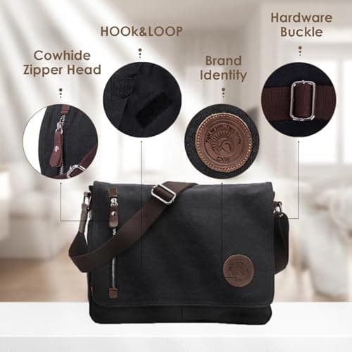 kaGeneric267.13- Canvas Messenger Bag Laptop Bag For Men Women For School Work Travel Full Grain Leather Messenger Bag for Men (Grey, One Size) — view 3