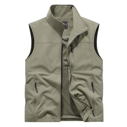 Generisch Men's Sleeveless Outdoor Quilted Vest Lightweight Thermal Layer Hiking Travel Leisure Convenient Packable, khaki, 5XL
