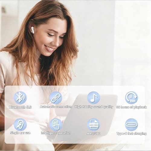 Wireless Earbuds, Wireless Headphones Bluetooth 5.4 Headphones, ouch Control, Easy Pairing, Wireless Earphones with 4 ENC Noise Cancelling Mic, IPX7 Waterproof, 36H Playtime, Fast Charge, White — view 6