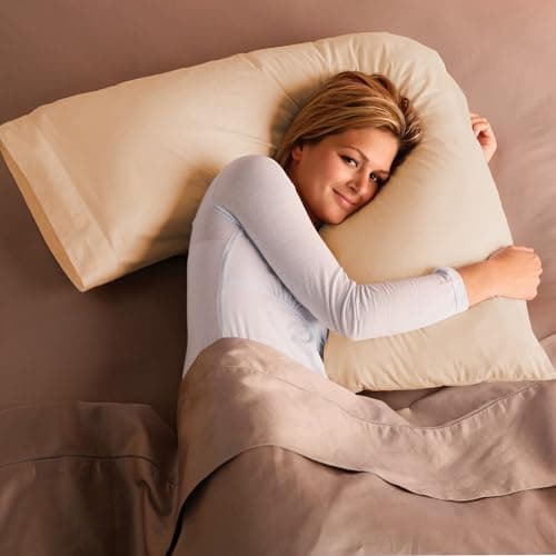 Adam Home V Pillow with Beige Pillowcase Extra Filled Hollow Fiber for Neck Support, Orthopedic, Maternity Pregnancy & Nursing Super Soft & Comfortable V shaped Pillow with Pillowcase