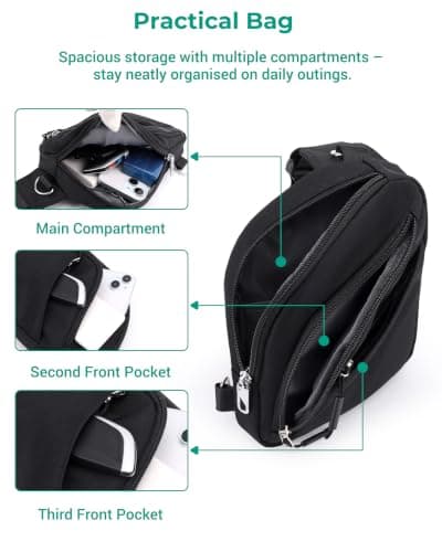 ibalulu Crossbody Bag for Women Men, Water-Repellent Nylon Anti-Theft Sling Bag Shoulder Bag Travel Purse with RFID Blocking & Two RFID Cards — view 5