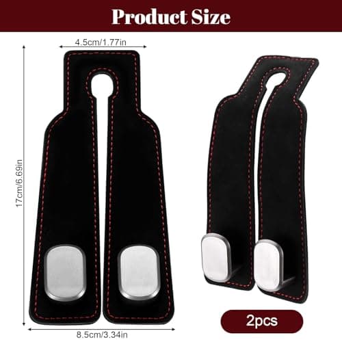 YGCQFH 2 Pcs Car Hooks, Car Seat Hooks Car Seat Back Double Hook Car Headrest Hook, Car Seat Hooks for Headrest, Car Bag Hook, Car Seat Hook for Bags, Purses, Handbags(Black — view 2