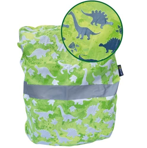 HECKBO Magic Satchel Backpack Rain Cover for Kids Boys Girls - Changes Colour in Rain - Dino Dinosaur - Reflective Stripes - Waterproof School Bag Protection - Water Repellent Rain Cover - Universal