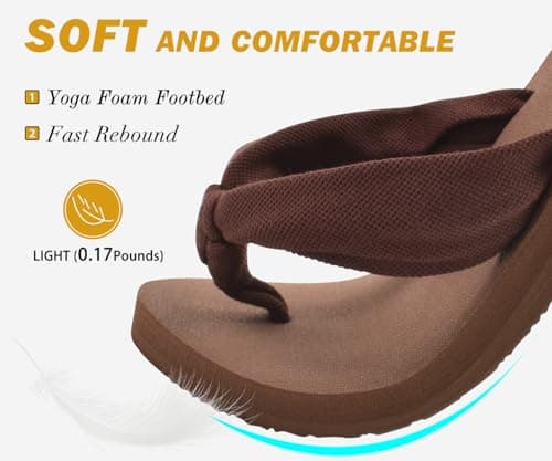 KuaiLu Flip Flops Women Fabric Arch Support Sandals Beach Thong Brown 6 — view 3