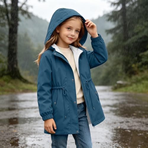 Blue Girls Waterproof Jacket Windproof Hooded Raincoat Outdoor 13 Years — view 3