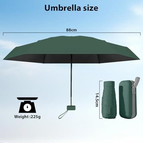 Detontek Pocket Umbrella Foldable Compact, Mini Folding Travel Umbrella, Umbrellas, 6 Ribs Mini Travel Sturdy Pocket Umbrella Portable Uv Umbrella With Storage Box (Dark green) — view 2