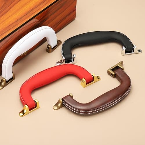 sourcing map PU Leather Luggage Handle, 0.9" Hole Distance Vintage U-Shape Replacement Strap Handle for Travel Handbag Guitar Musical Box Gift Boxes, Brown/Gold — view 4