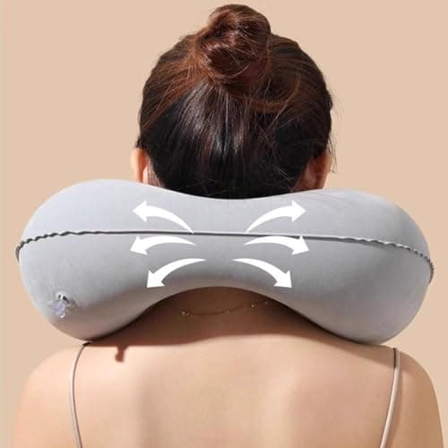 MUNSKT Gray Inflatable U Shaped Travel Neck Pillow with Eye Mask, Ear Plugs & Carry Bag, Ergonomic, Lightweight, Compact & Quick Pack, for Airplane & Travel — view 6