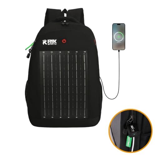 Solar Powered Hiking Backpack with USB Charging Port & LED Light, Waterproof Outdoor Travel Laptop Backpack with Solar Panel for Camping, Trekking & Adventure Gear, Black, Outdoor — view 2