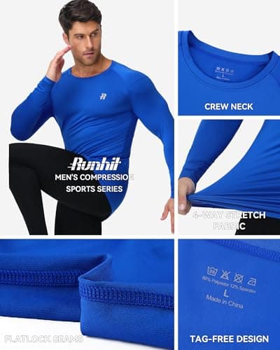 Runhit Men's Compression Base Layer Long Sleeve Top, Wicking UPF 50+ Thermal Undershirt for Cycling, Football, Rugby and Outdoor Sports Royal Blue S — view 4