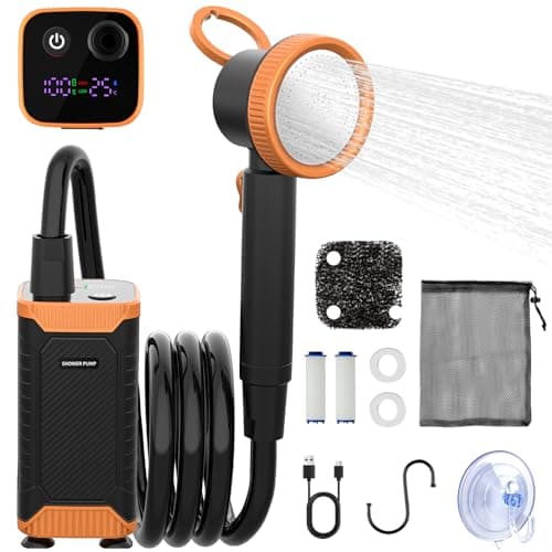 Heyeke Portable Camping Shower, 8000mAh Rechargeable Battery Pump