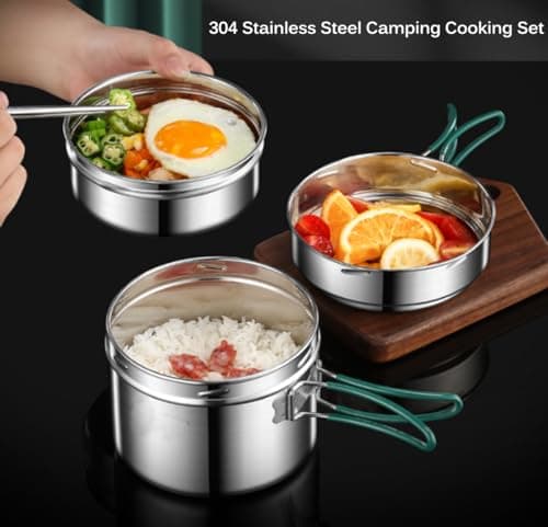 pobowlgarls Camping Cookware Mess Kit, Stainless Steel Camping Cooking Set, Backpacking Cooking Set Backpacking Gear with Mini Stove for Camping,Backpacking,Picnic, Hiking, 1People, Silver and Balck — view 2