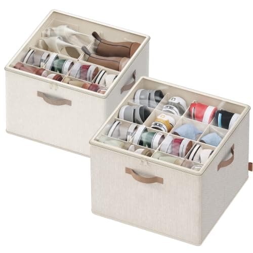 SONGMICS Shoe Organisers, 2 Pack, 16 Pairs, Stackable, Cappuccino Beige